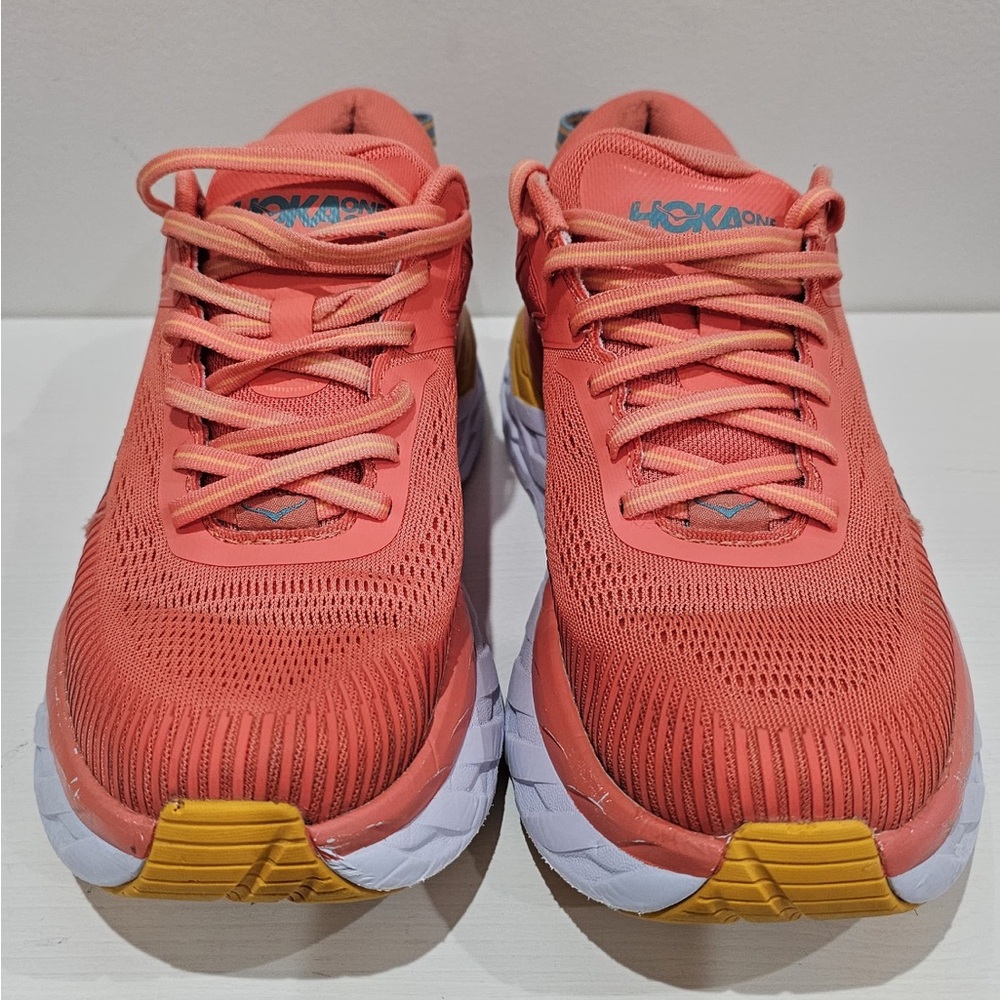 Hoka Women's Coral and Yellow Athletic Shoes
